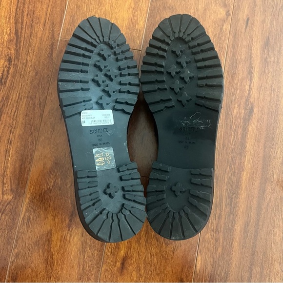 Schutz Kristine Black Leather Croc Embossed Lug Sole Loafers Size 8 - Picture 5 of 8